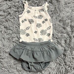 Sage Green Floral Print Bodysuit and Ruffled Bottom Set
